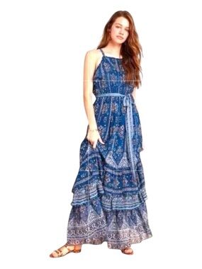 ANTHROPOLOGIE Sasha Blue Floral Maxi Dress, Size XS.